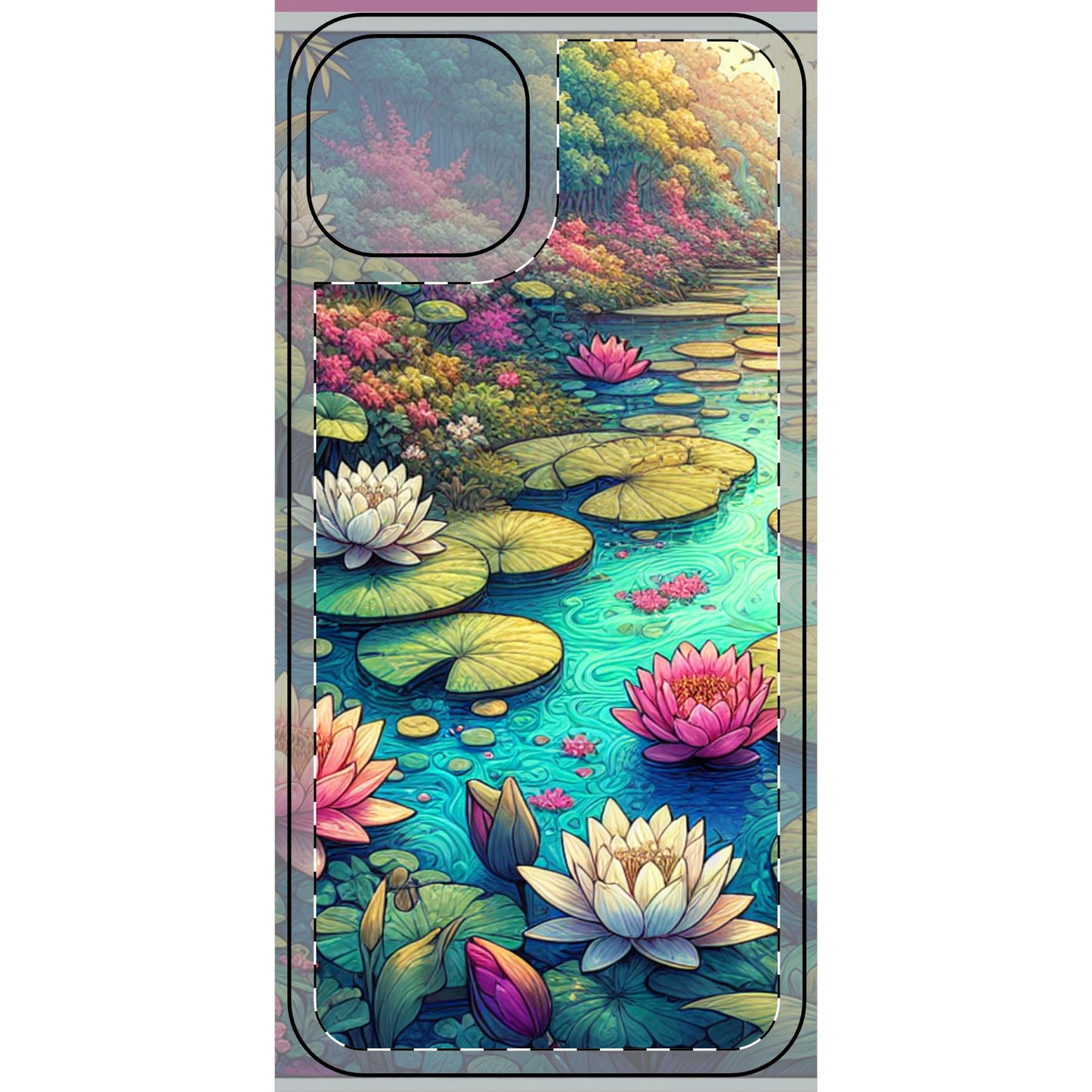 Phone Skin - Large Lotus Flowers with Lily Pads Design
