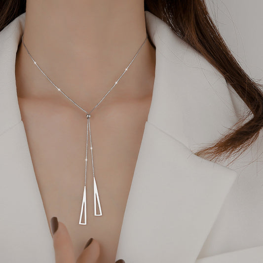Sterling Silver Geometric Triangle Necklace for Women Adjustable Clavicle Chain Necklace Jewelry Gifts