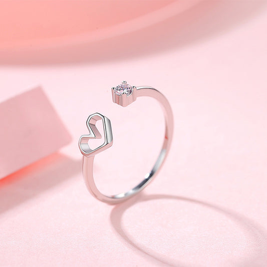 925 sterling silver heart shaped ladies ring