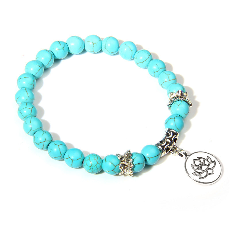 Crystal Lotus Pendant Gemstone Bead Bracelet