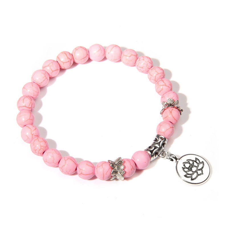 Crystal Lotus Pendant Gemstone Bead Bracelet