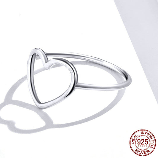 S925 Sterling Silver Ring Ladies Simple Fashion Heart-shaped Plain Silver Ring