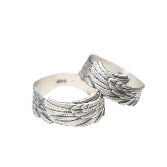 990 Sterling Silver  Ring, Live Mouth Pure Silver Feather Couple Sterling Silver Ring Pair Ring