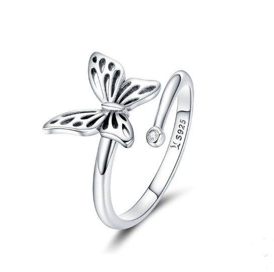 925 Sterling Silver Vintage Butterfly Adjustable Finger Rings for Women Wedding Engagement Ring Jewelry