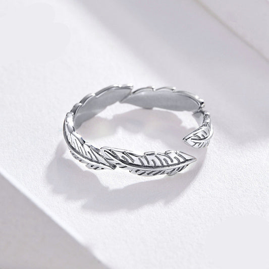Sterling silver ring white feather ring