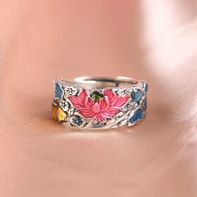 Fish Play Lotus Ring Women's Retro Distressed