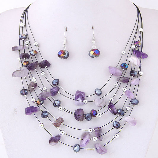 Women's Boho Gravel Crystal Multilayer Necklace