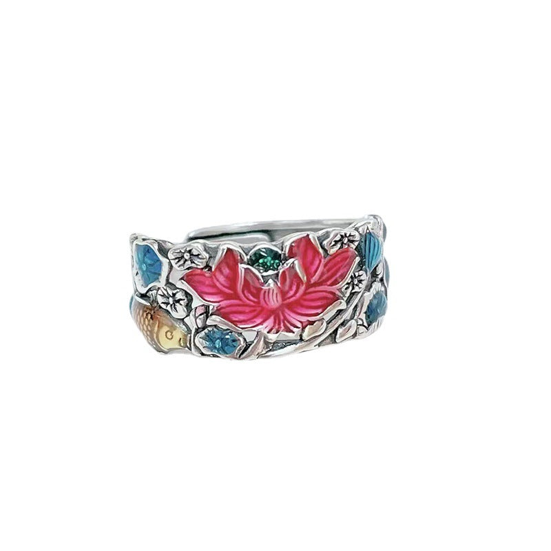 Fish Play Lotus Ring Women's Retro Distressed